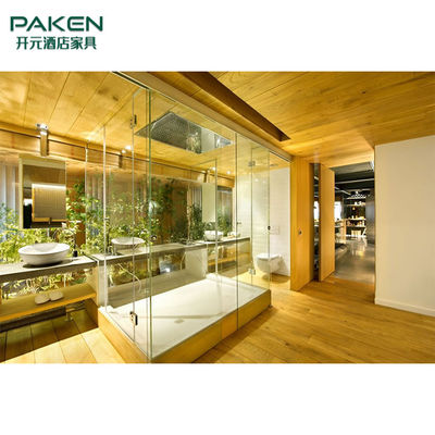 लकड़ी और गर्म आधुनिक विला बाथरूम फर्नीचर